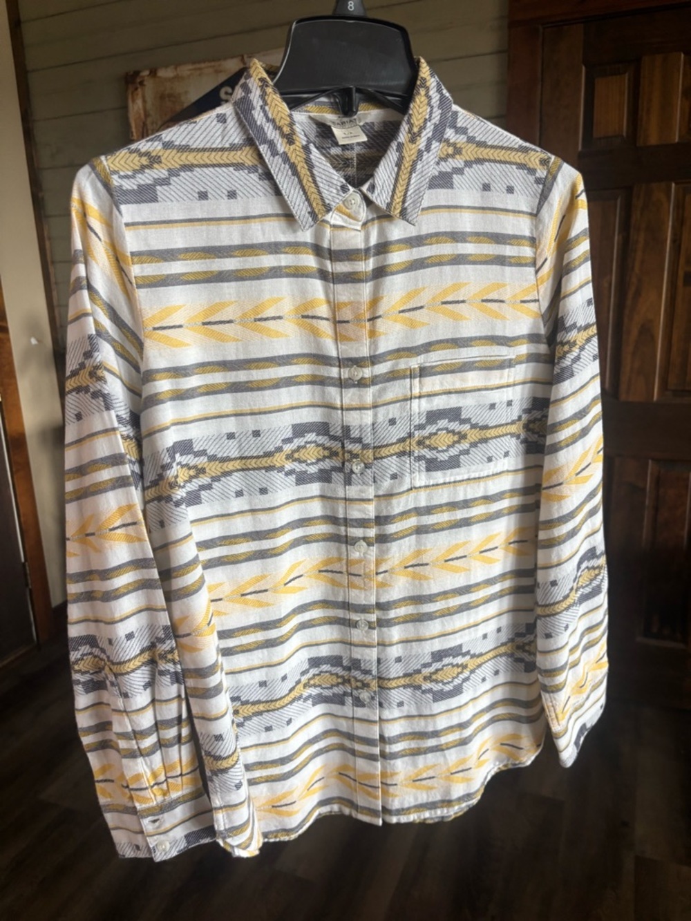 Ariat White, Gray & Yellow Striped Button-Down Shirt